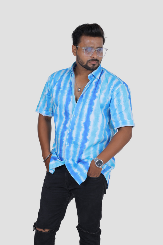 Tie Dye Print (Blue) Oversized Men's Shirt Cherrit